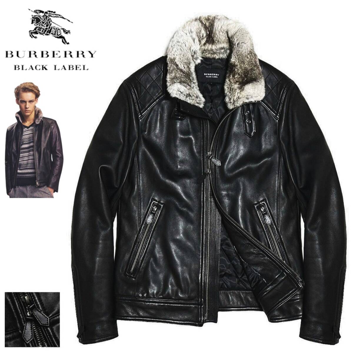 美品✨バーバリーブラックレーベル ラムレザー ライダース M ノバ
