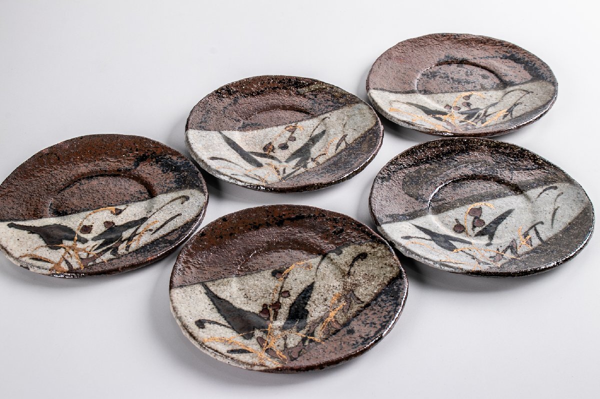 坪平土平・広永窯 染付山水角皿5枚組 桐箱入り