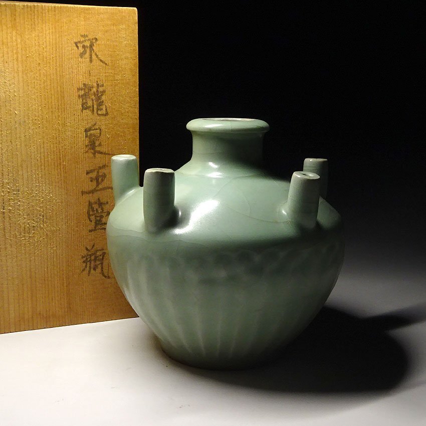 青磁 天青釉茶盞 擺件 中国古玩美術 唐物 旧家伝来 SH76 青磁