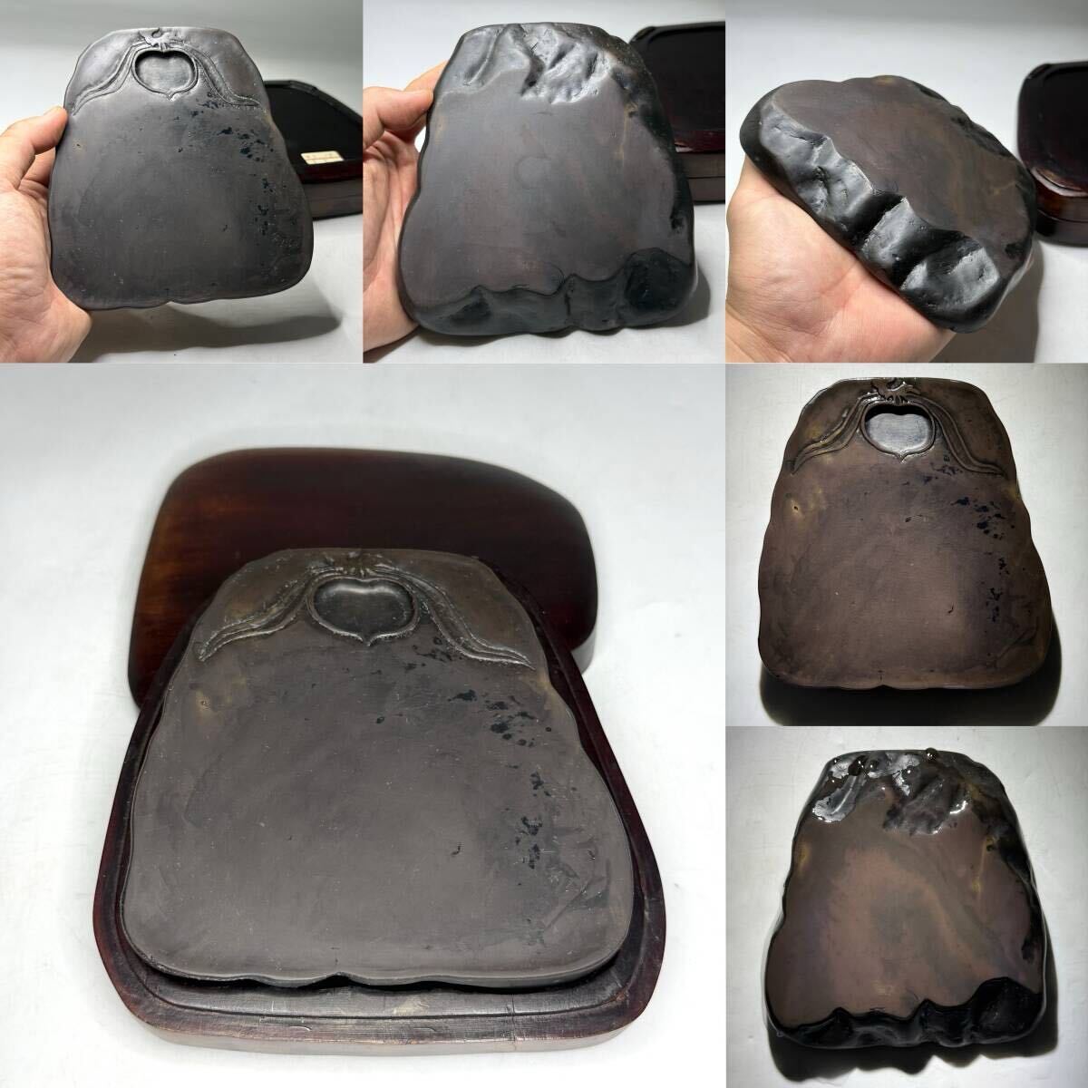 硯 端渓硯 水岩 老坑 18.7-9-3.9cm 紫石 金線 石