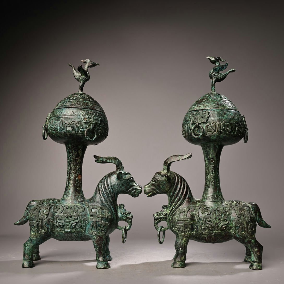 夢工房】前田 古泉 造 青銅 爵 香炉 共箱 重さ774g 高さ18.8