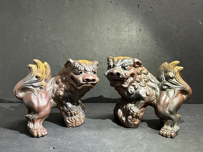 備前焼 獅子 陶弘 古備前 金重利陶苑 置物 唐獅子 狛犬 備前焼 獅子 陶