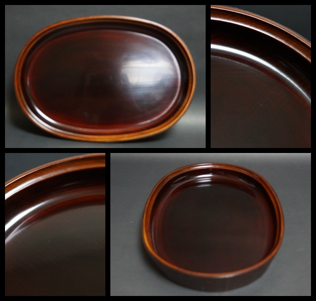 閑】煎茶道具 洛雅造 欅製 刳り貫き煎茶盆 美しい木目 漆塗