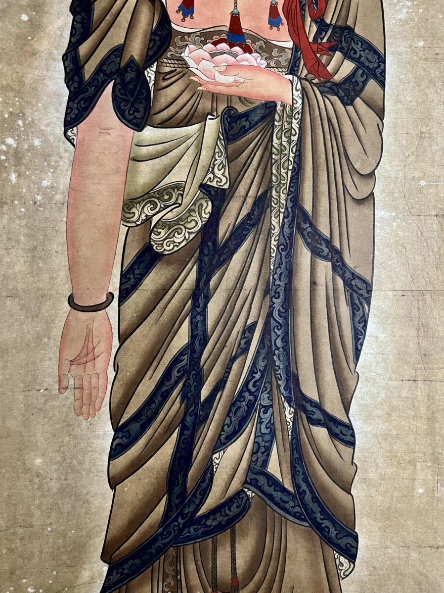 掛軸 超大幅 古仏画 『釈迦涅槃図』 紙本 肉筆 彩色 箱無 仏画 仏教