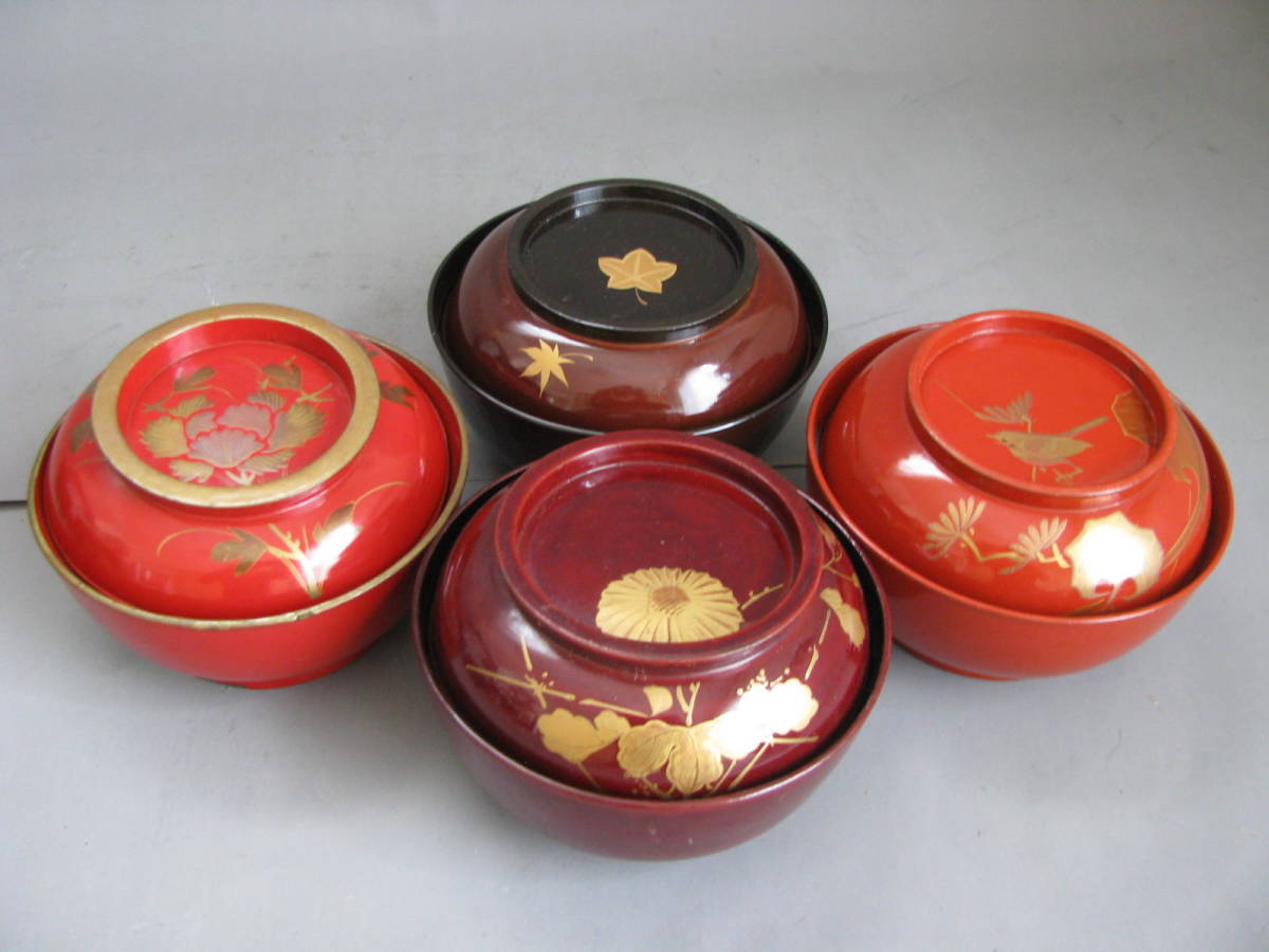 ☆蒔絵沈金吸物・菓子椀図変り十客☆大正木製漆器☆骨董