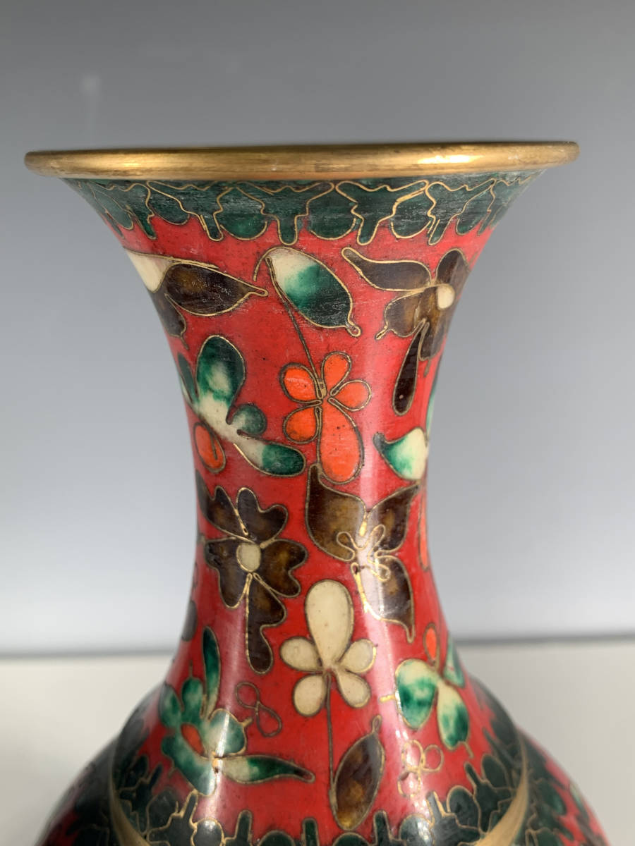 七宝焼 中国美術 花瓶 景泰藍 花入 大壺 高さ39cm 特大サイズ 細密彫刻