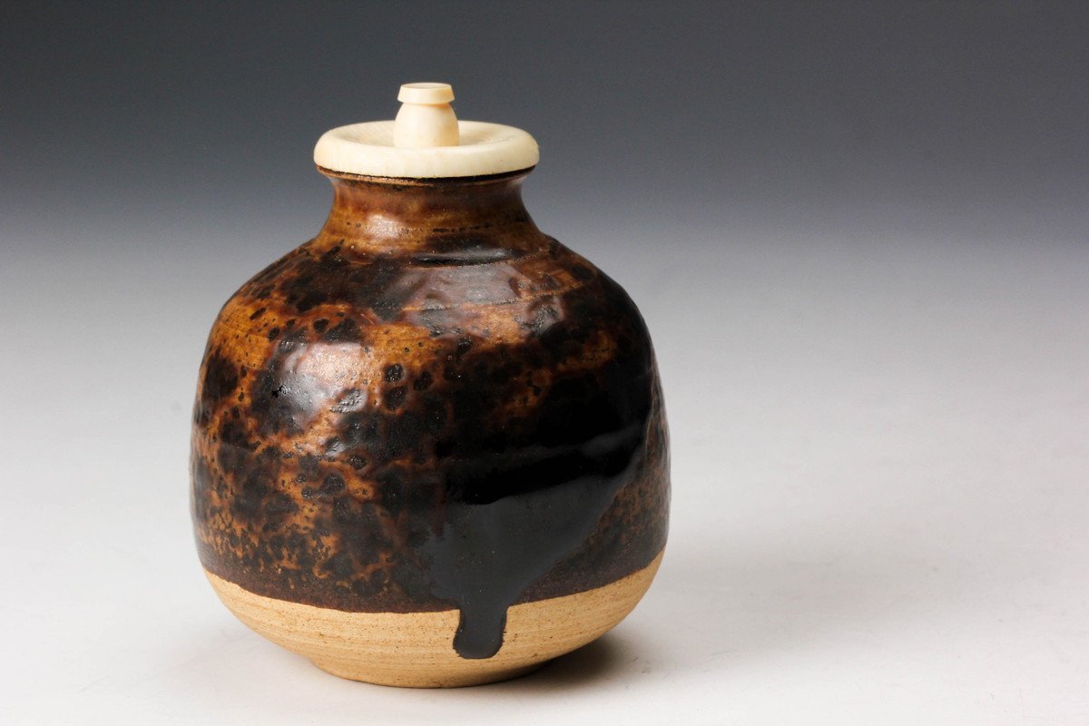 岩城文琳写茶入 勝龍寺窯 乾伸行 名物写茶入 仕覆付き 茶道具 共箱