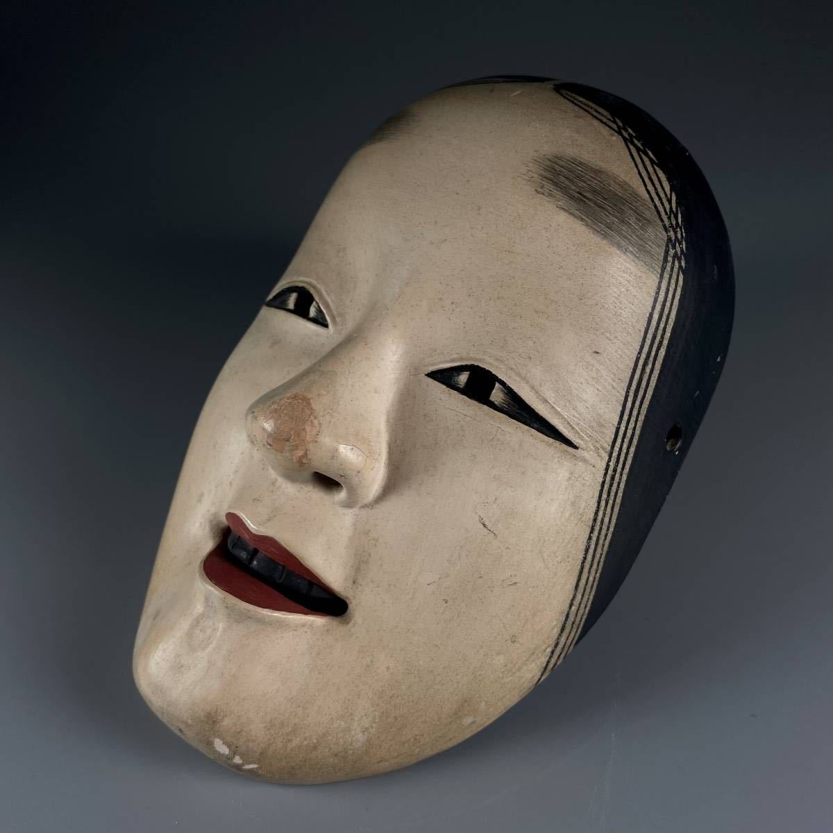 時代 能面師 橘 芳高 作 木彫 面 面袋 箱付 y090404 】雅楽 能楽