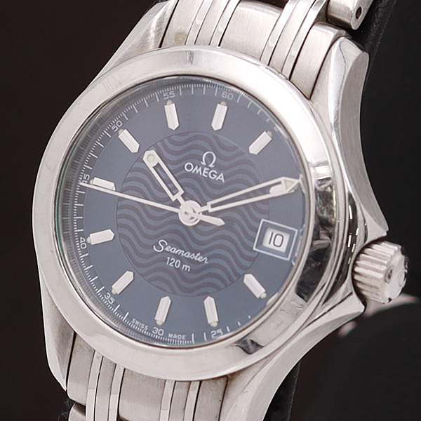 1円☆稼働品【OMEGA/オメガ】シーマスター デイト ホワイト文字盤