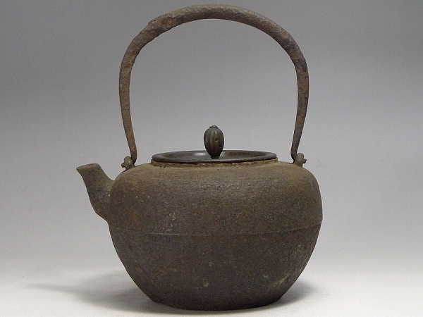 紫金堂忠三朗造 鉄蓋天明形手取鉄瓶 煎茶道具 骨董 T 紫金堂 釜師 忠