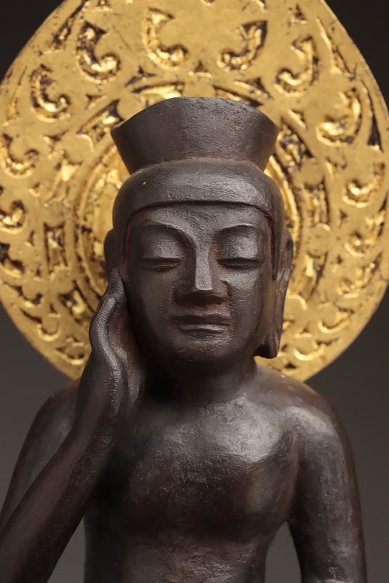 EL171 【海老名 直一 作(在銘)】鋳銅「弥勒菩薩像」高28cm 重2.6