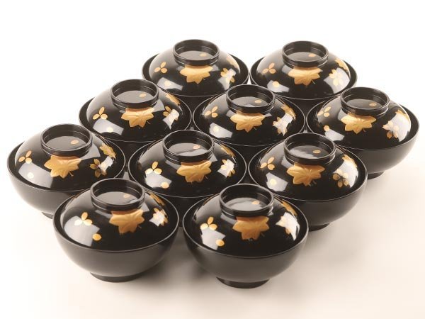 流】能登輪島塗 雲錦蒔絵吸物椀十客 箱付 KJ273