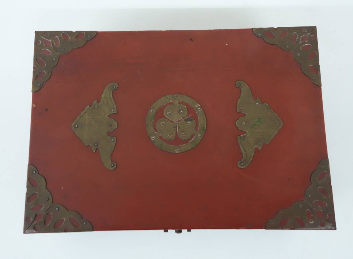 金漆塗 内金梨地 鶴絵 硯箱 一式 時代漆器 本金鶴蒔絵