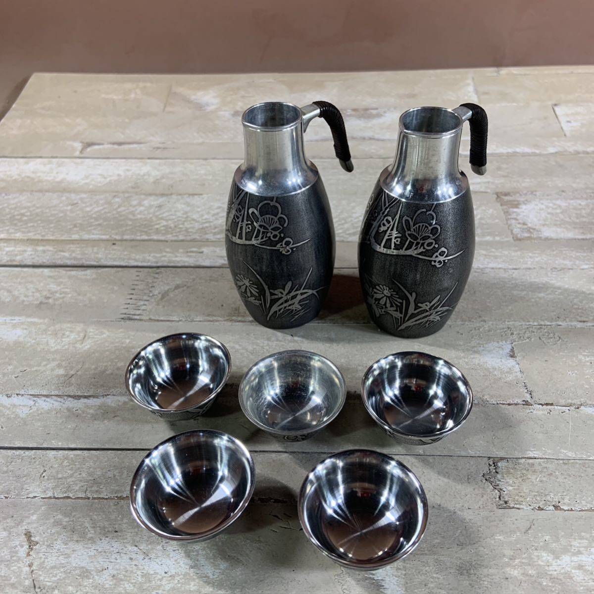 本錫 錫 徳利とお猪口セット 南錫 ヴィンテージ すず ちろり 酒器 お猪口