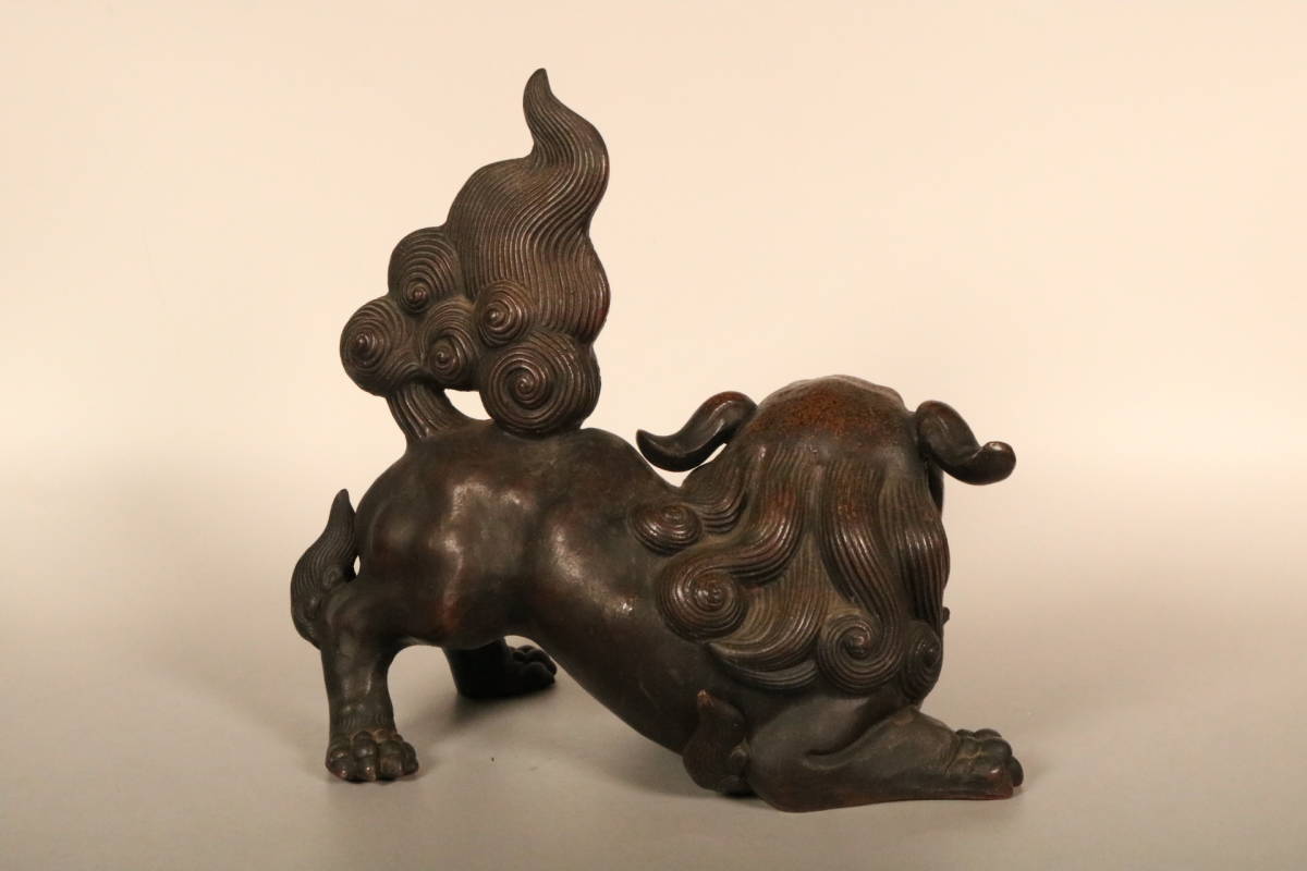 柴岡香山 備前焼 獅子置物 共箱 唐獅子 縁起物 細工物 厄除け 魔除け