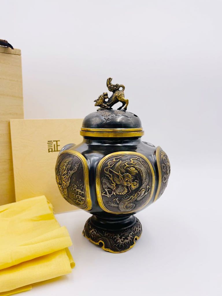 高岡銅器 金属工芸 金工師 大峰 作 蝋型鋳銅 六面麟鳳