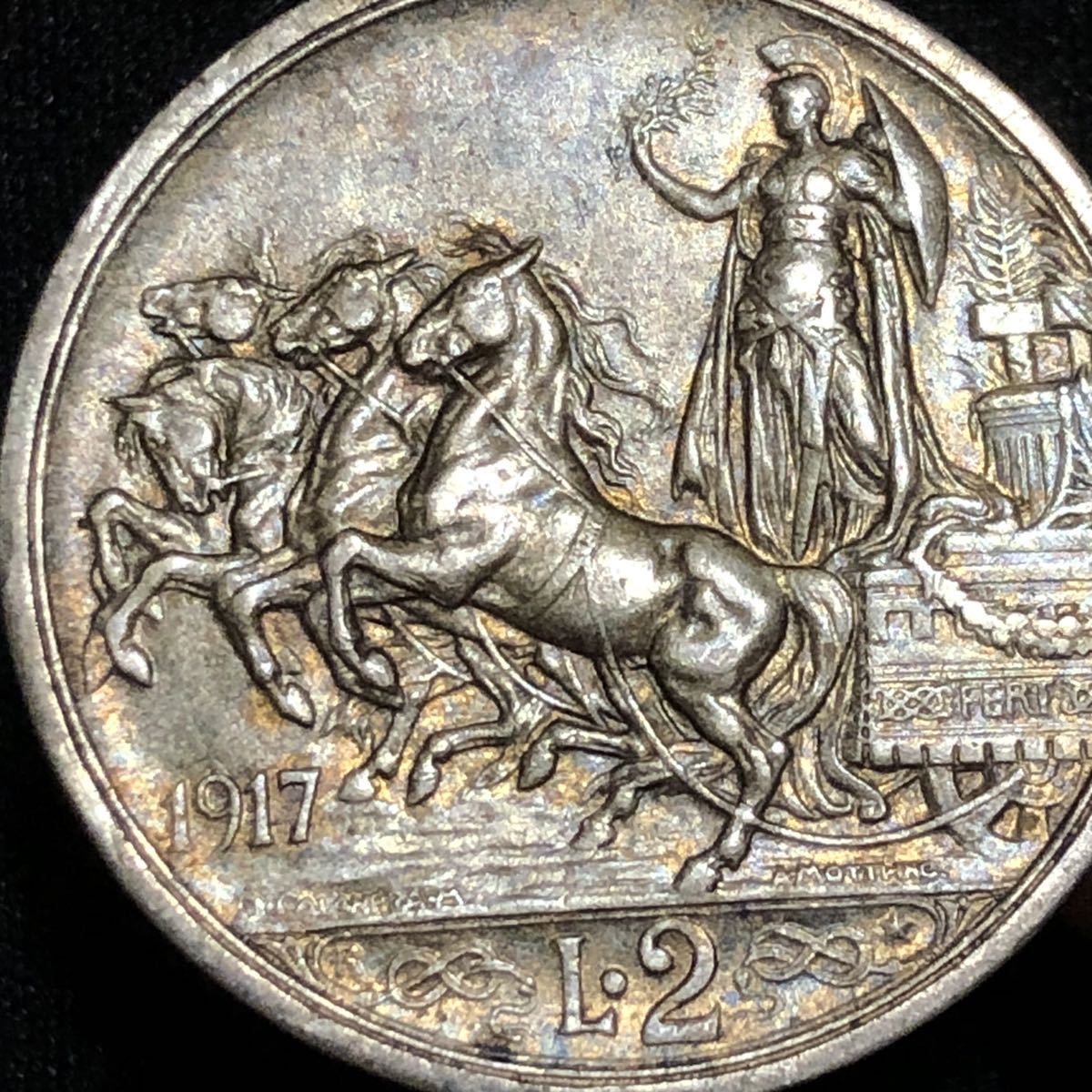 イタリア銀貨 ストア 1916 ⑤ 2リレ クアドリガビットーリオ