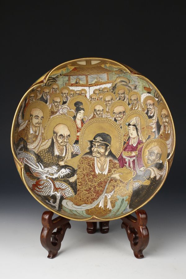 薩摩焼 金襴手 羅漢・観音図 大型壺 アンティーク美術品 薩摩焼 金襴手