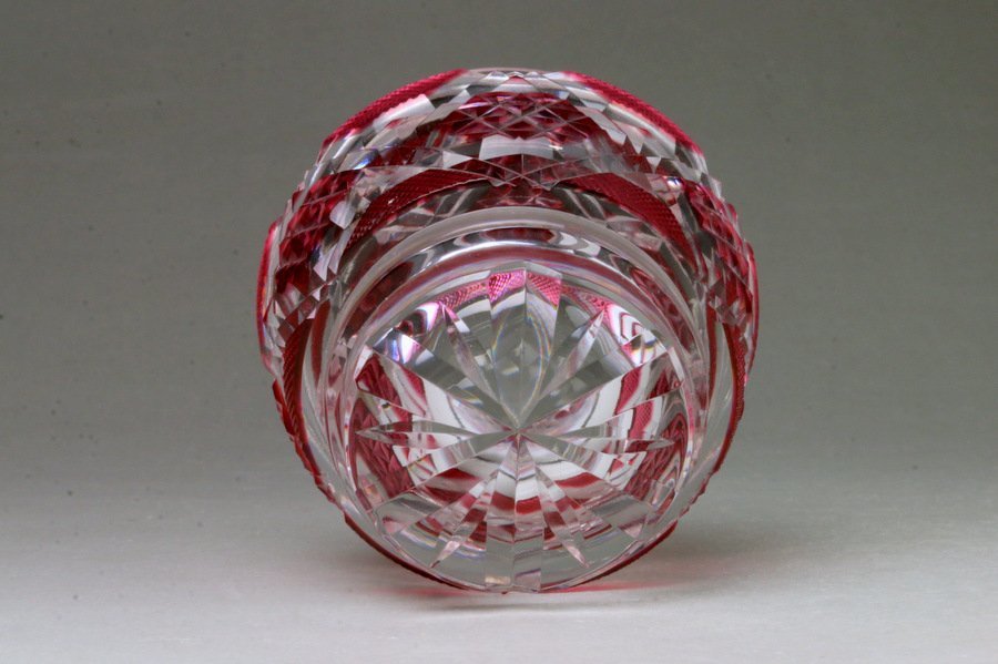 □三和堂□松浦正行 薩摩切子盃（赤） 重六角籠目切子