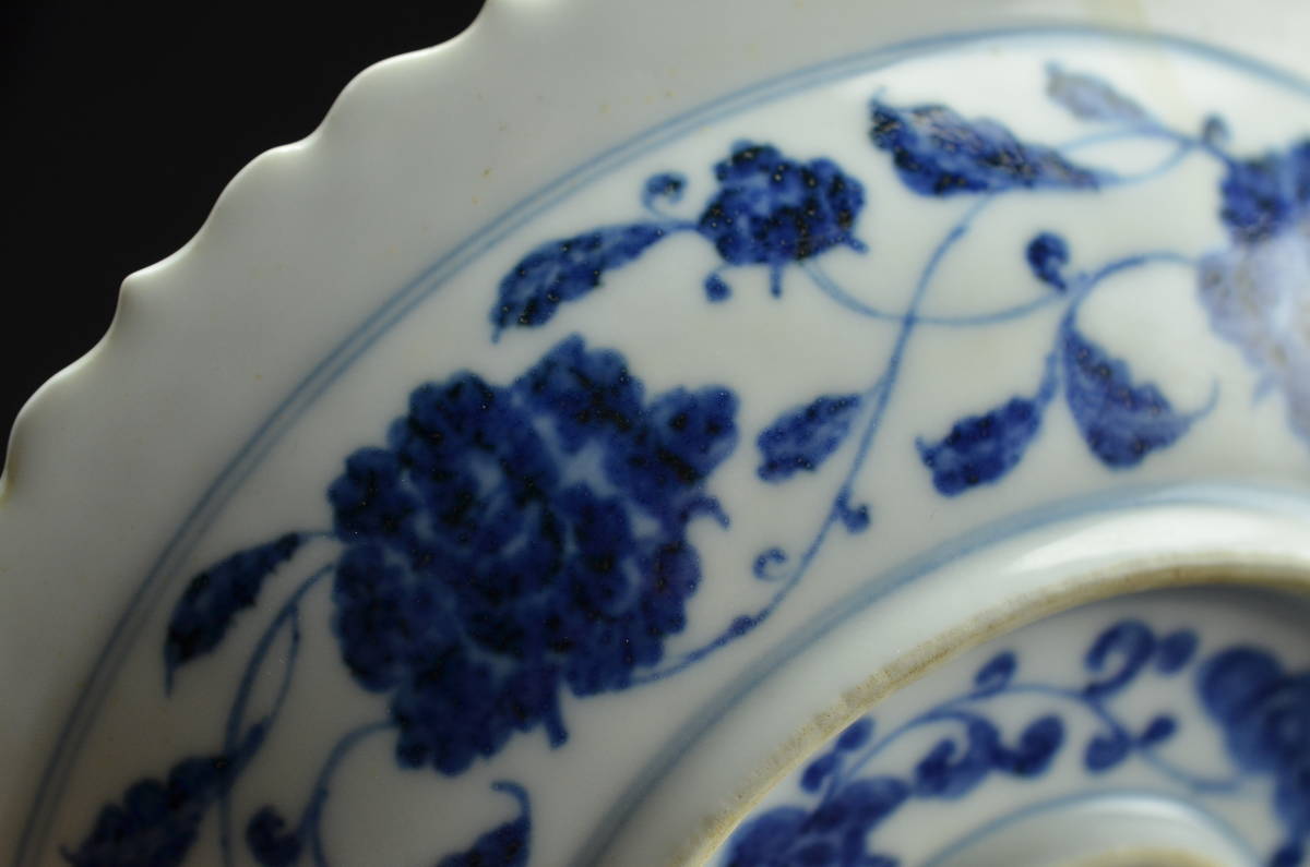 中国陶磁器 GF906 青花花鳥紋花口盤 中国骨董(染付)｜売買され