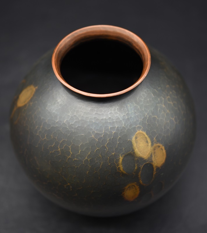 玉川堂鎚起銅器花瓶珍品花生線条文銅製花瓶花器花入銅製美幸堂