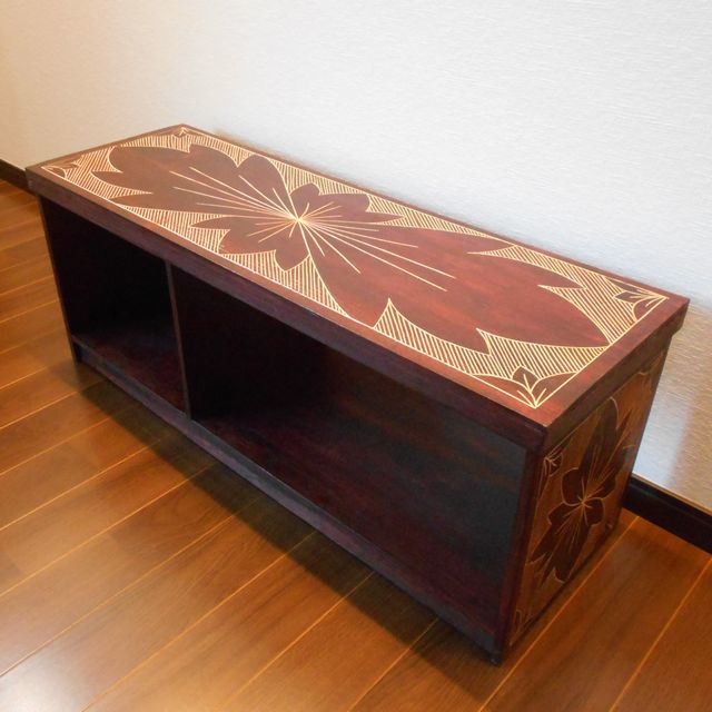 アジアン家具 バリ家具 花柄模様 BOX型 ロータイプ TVボード TV