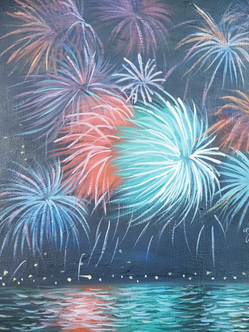 油絵 額付き 山下清 F6 【 花火 】手描き F6号】山下清【両国の花火