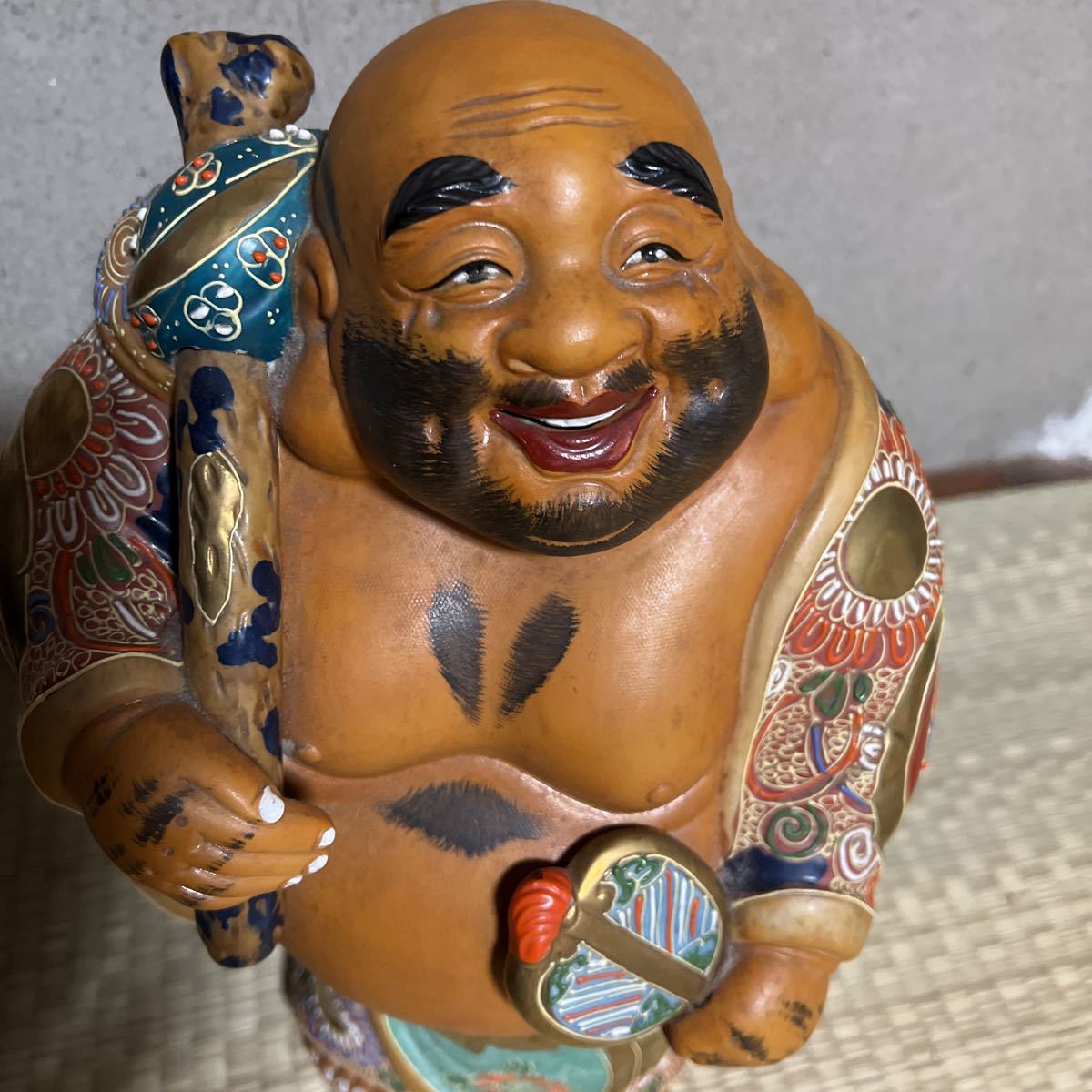 置き物 九谷焼 布袋様 九谷焼 布袋様 置物 日本のアンティーク 蔵出し