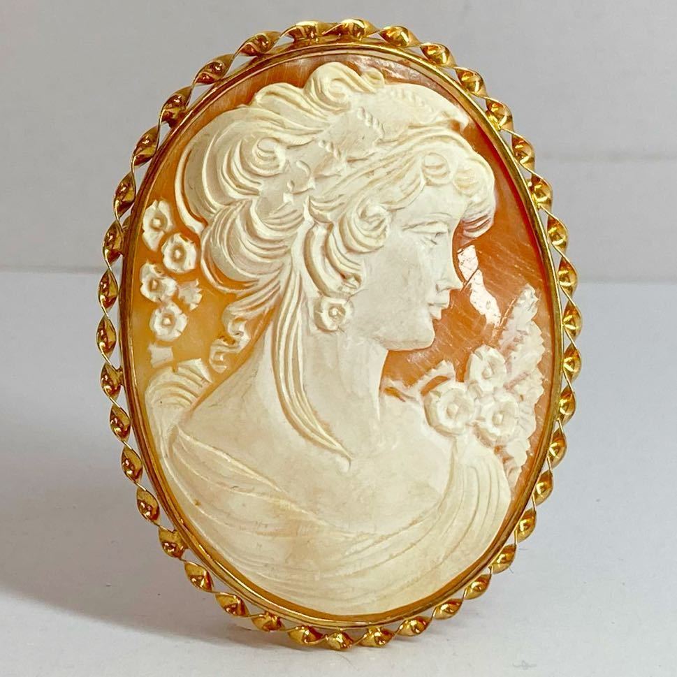 K18!!［シェルカメオブローチ/ペンダントトップ 15.6g］D 53.8×41.8mm