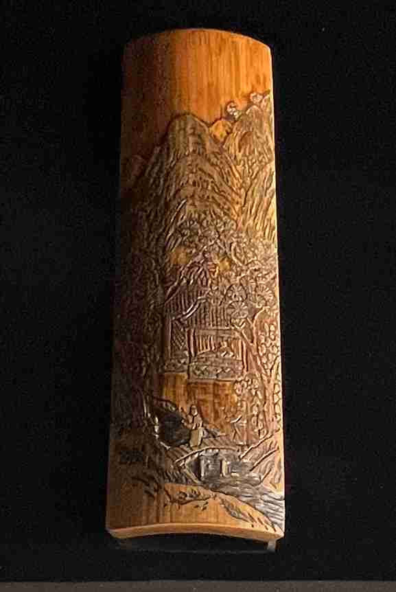 煎茶道具 山水浮彫茶合 仙媒 茶量 深山来相訪(木工、竹