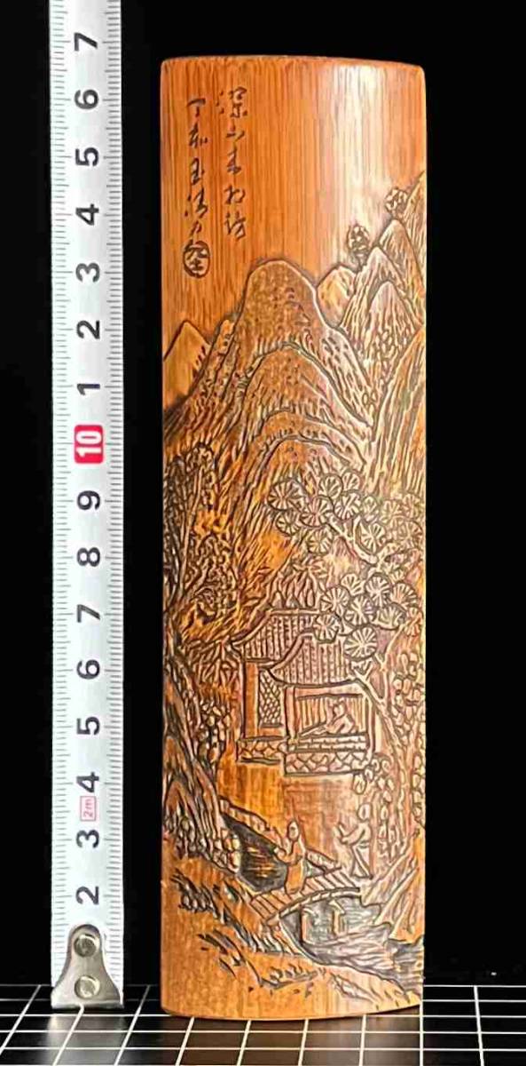 煎茶道具 山水浮彫茶合 仙媒 茶量 深山来相訪(木工、竹