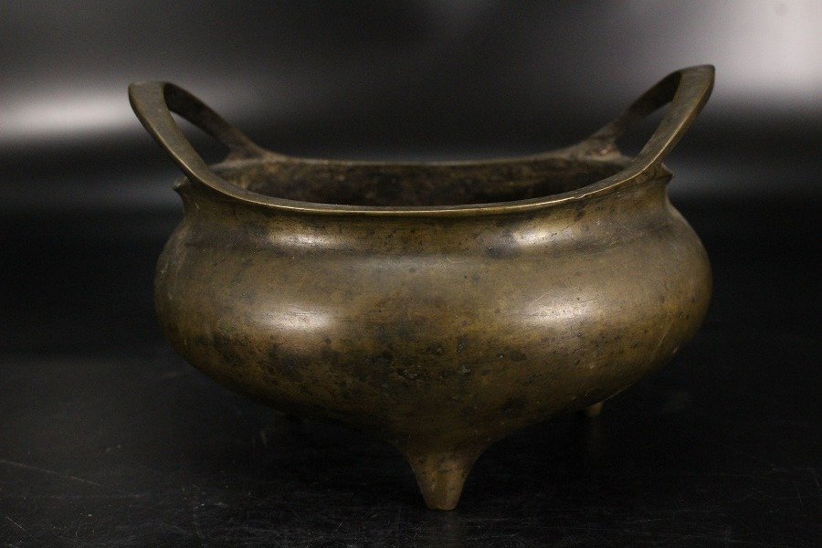 金閣 中国美術 古銅 双耳 三足 香炉 宣徳年製款 φ13.5cm