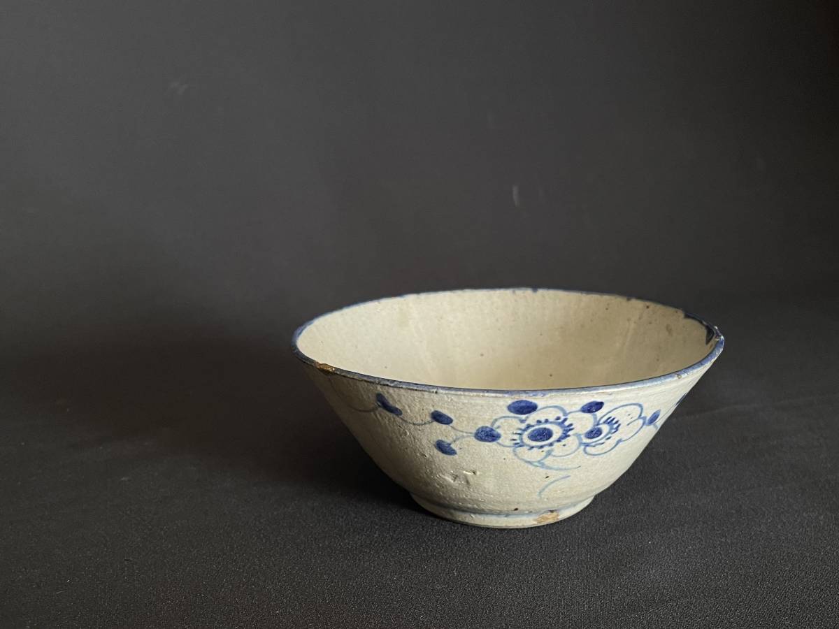 16～17世紀 東南アジア ベトナム古陶 安南染付 唐草文 高付き茶碗 伝世