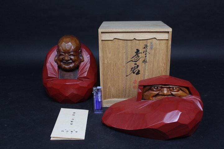 山中象堂 だるま 讃岐一刀彫 山中象堂作木箱入 (3体) 箱