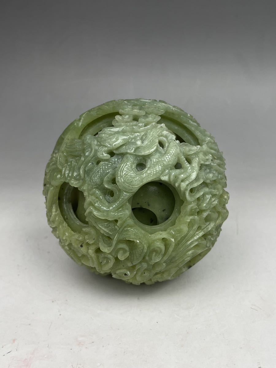 S) 中国古玩 中国美術 玉石 天球玉 10㎝ 玉 彫刻 極上細密彫 砡 翡翠