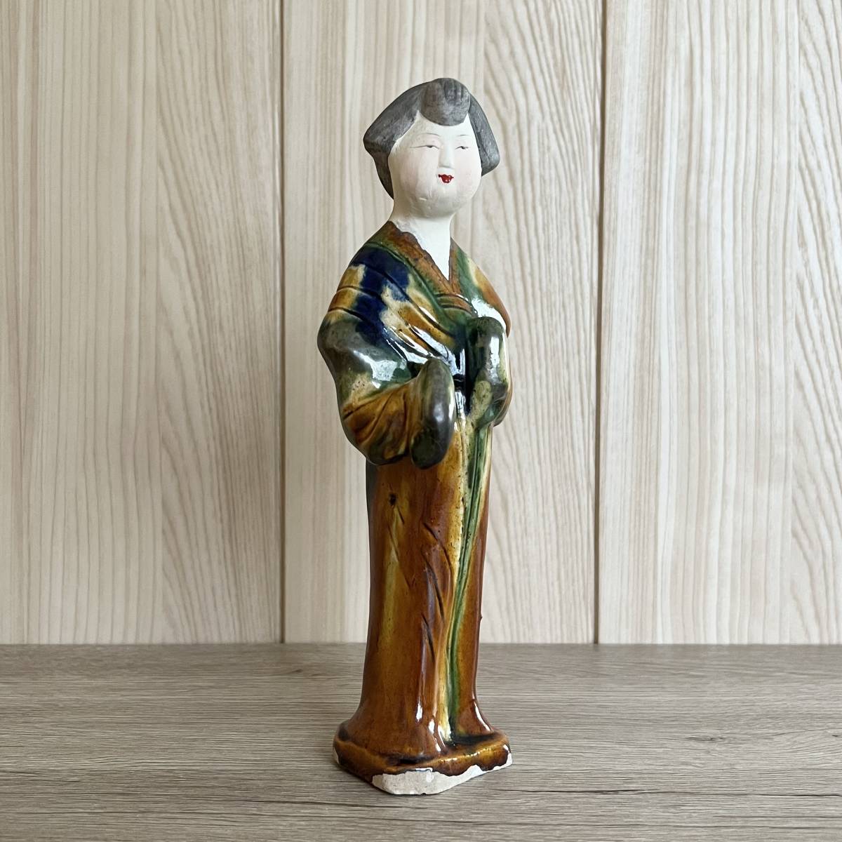 中国美術 色絵陶人形 陶器人形 高さ約31cm置物 オブジェ 古董品 中国