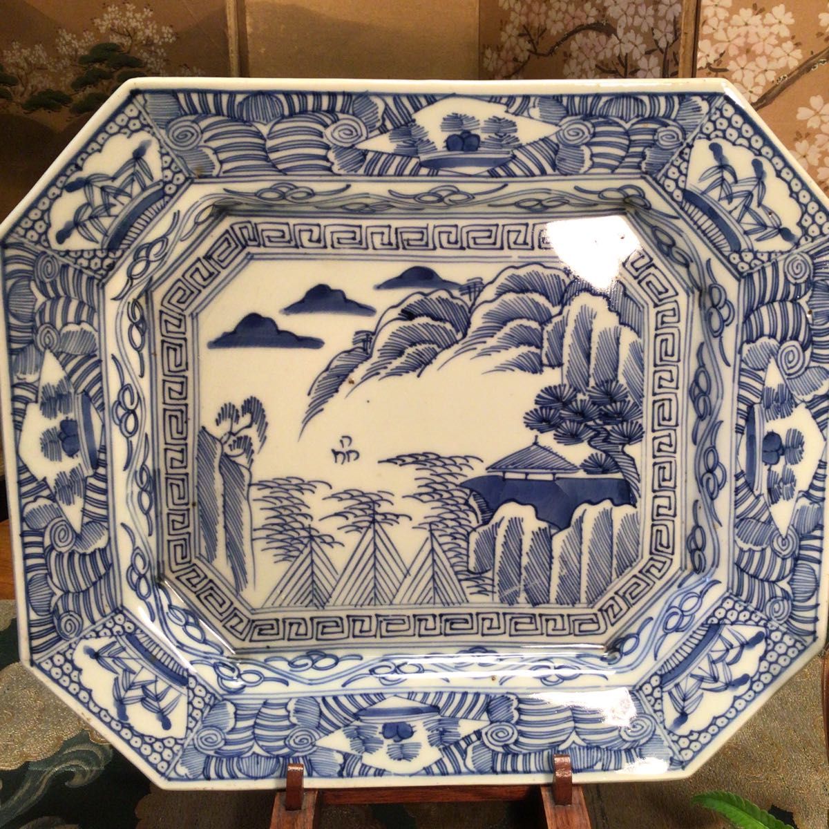 古伊万里 染付 隅切皿 角皿