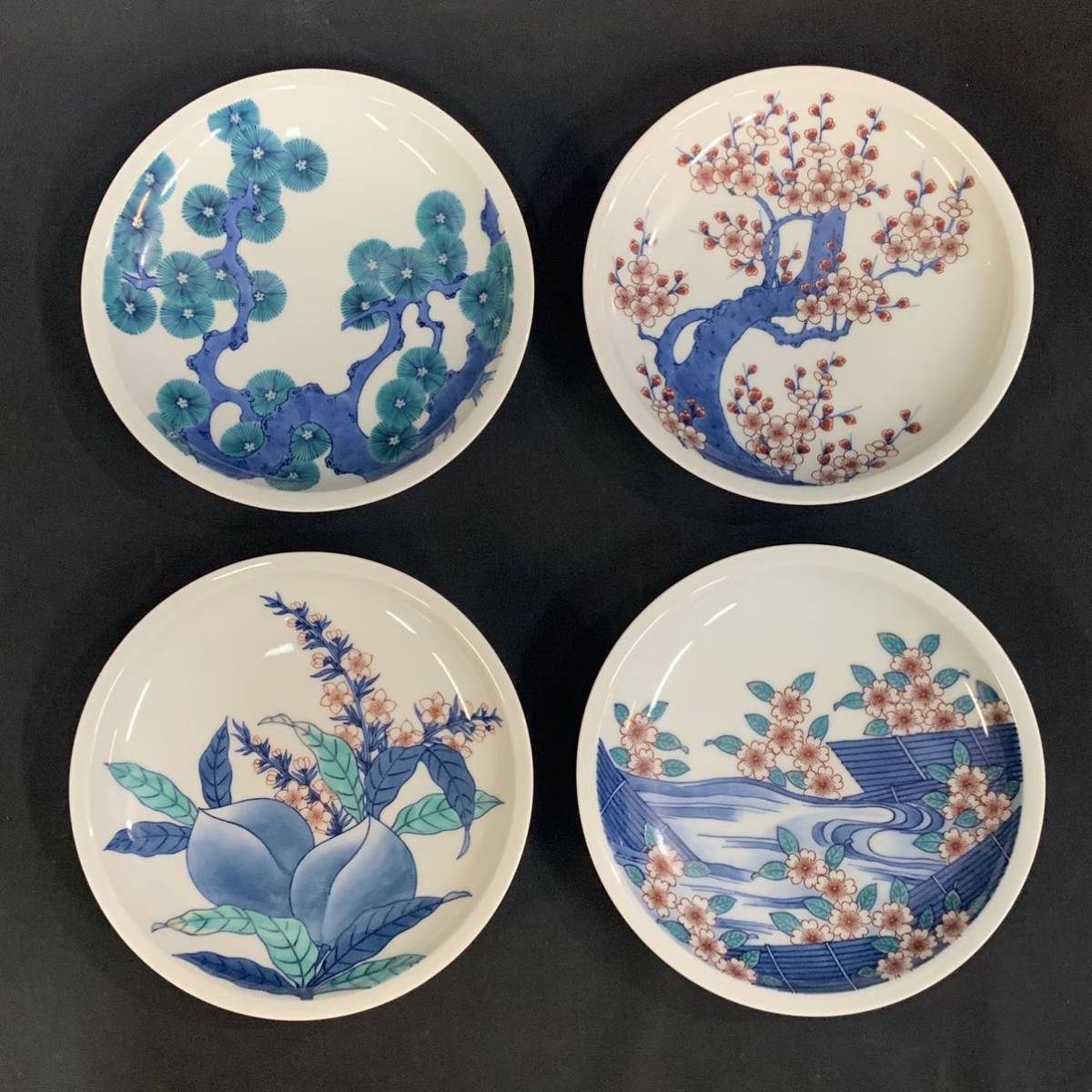 色鍋島 日本の花 十二ヶ月 額皿揃 十三代 今右