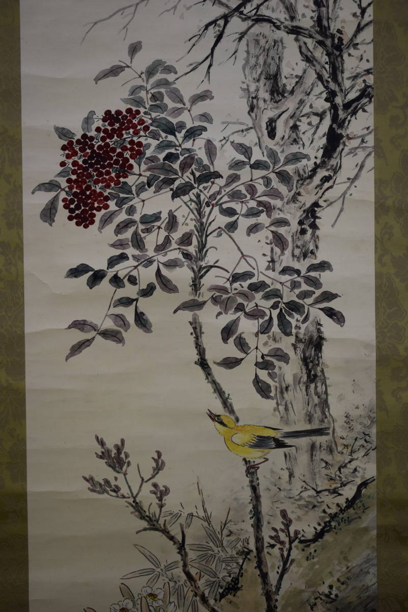 真作/杉原元人/梅花小禽図/春/桐共箱付/布袋屋掛軸HE-234/ 真作/杉原元