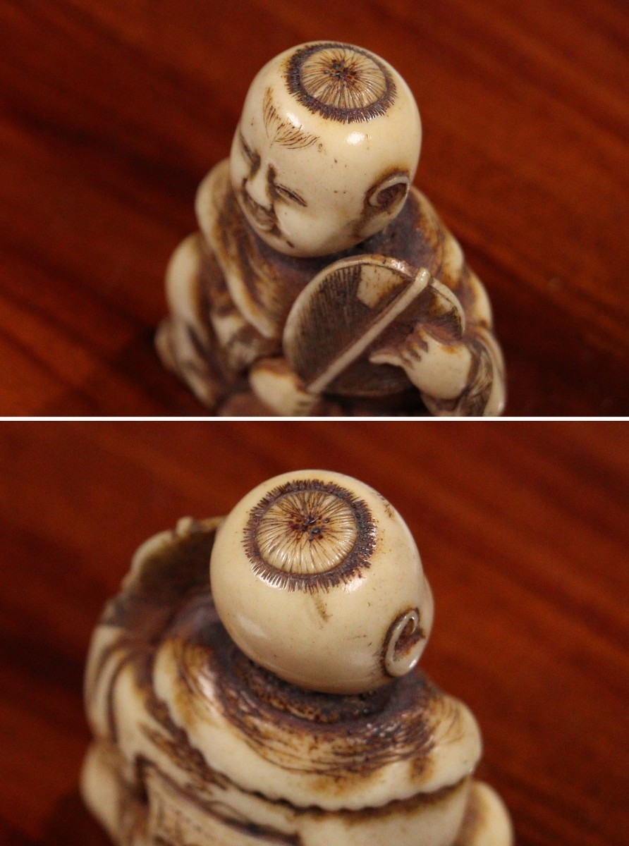 M188 時代 骨製 提げ物 唐子根付 細密彫刻 / 中国 唐物 人物 骨董 古