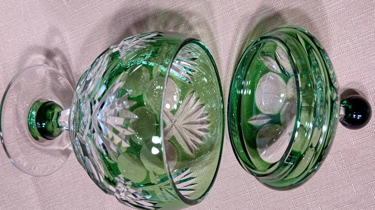 カガミクリスタル 江戸切子 蓋物 菓子器 キャンディポット 箱付き