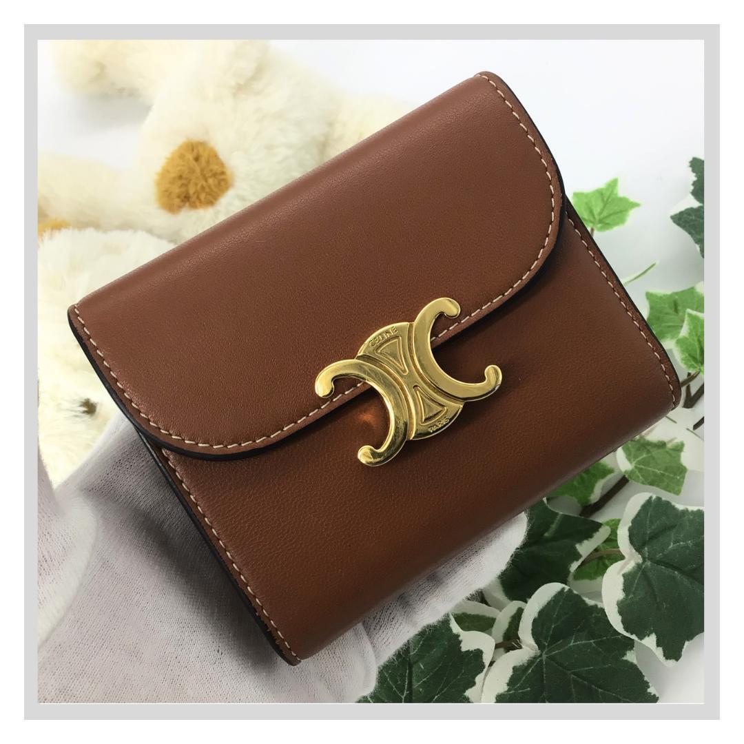 CELINE セリーヌ トリオンフ 三つ折り財布 ブラウン レザー S刻印 ミニ