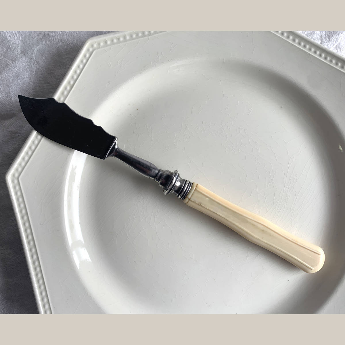 フランス 1900-40s 動物 牙 エクリュ ポワソン フィッシュ ナイフ