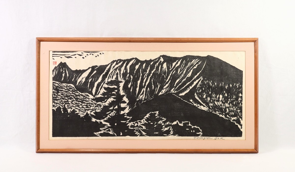 蔵出し 【版画師長谷川富三郎 】無弟 大山雪景色 鳥取 蔵出し 【版画師