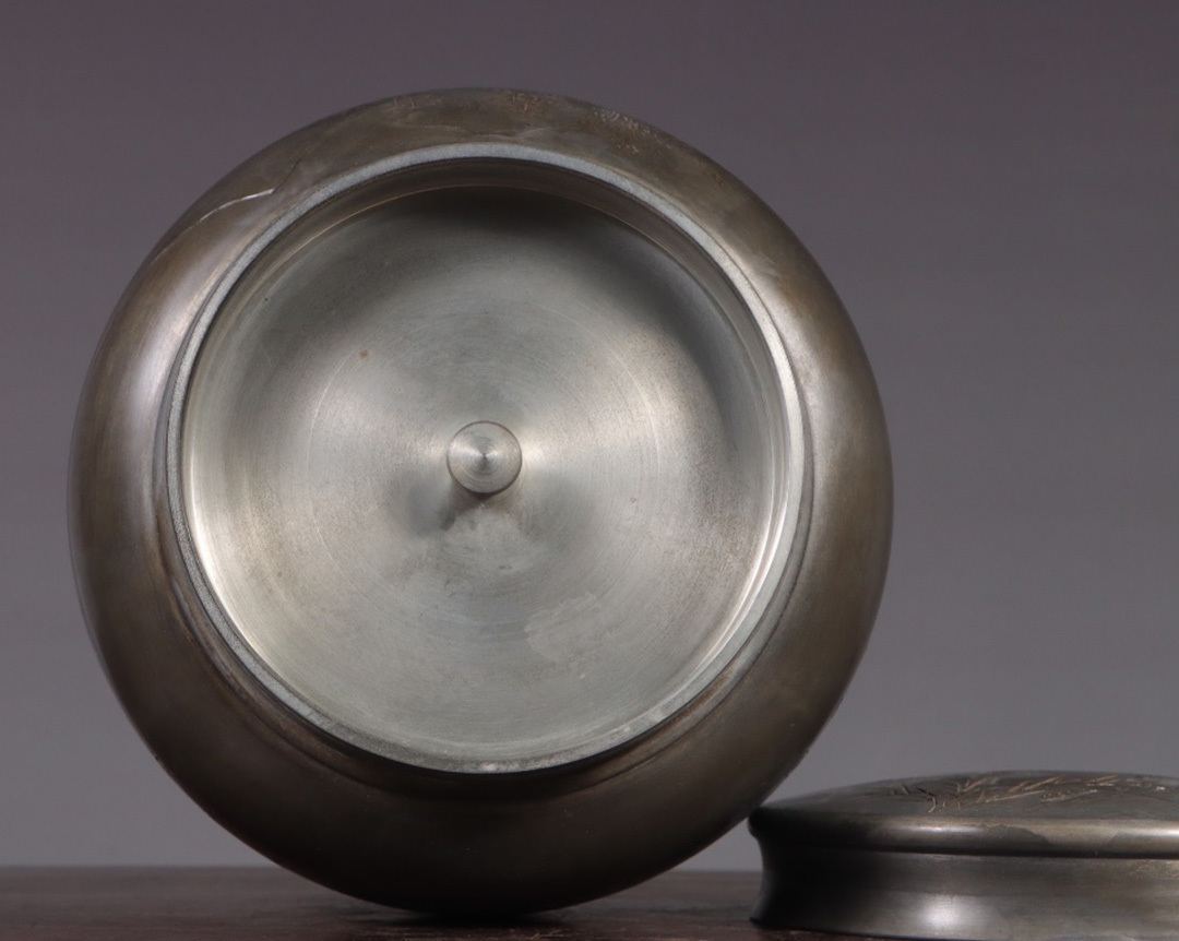 古錫 茶葉罐 御錫屋天下一美作守 造 「錫製東渡