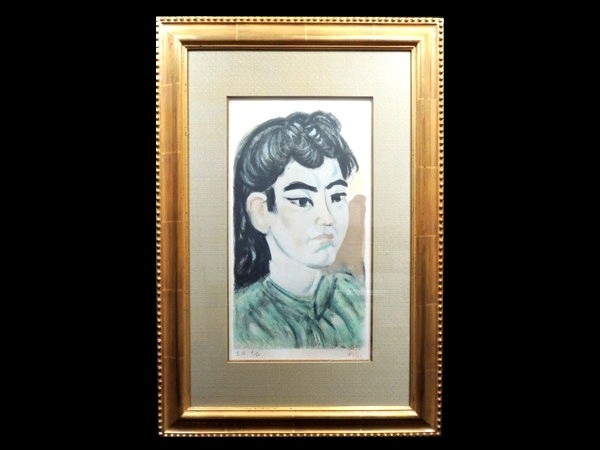 美品 梅原龍三郎「姑娘/クーニャン」リトグラフ 落款有 額縁入 油彩画