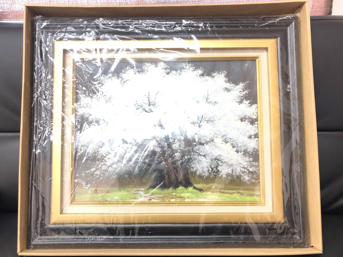 1『真作 油彩画/八千代会所属 西田彰【根尾淡墨桜】ボード画