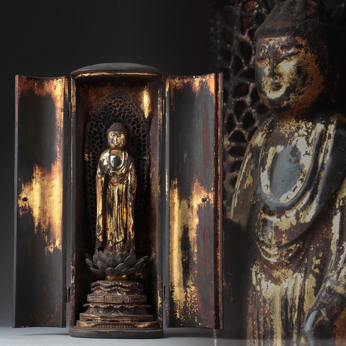 時代 古仏像!!『木造 阿弥陀如来立像』総高48㎝ 像高40.5㎝ 時代 古