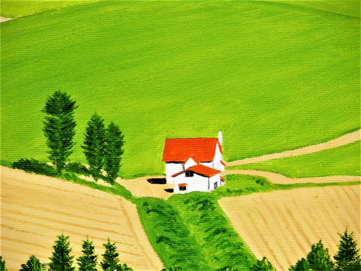 ☆十勝連峰と赤い屋根の家・肉筆油彩画・F6キャンバス ☆十勝連峰と