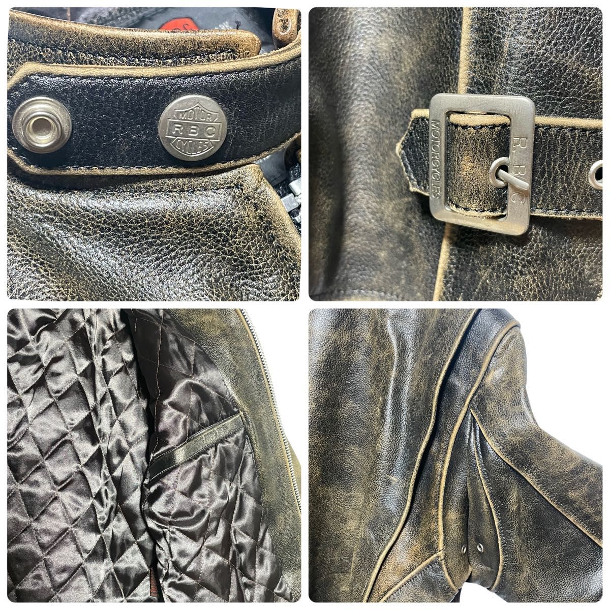 RBC シングルライダース レザージャケット 本革 茶芯 グランジ加工 L